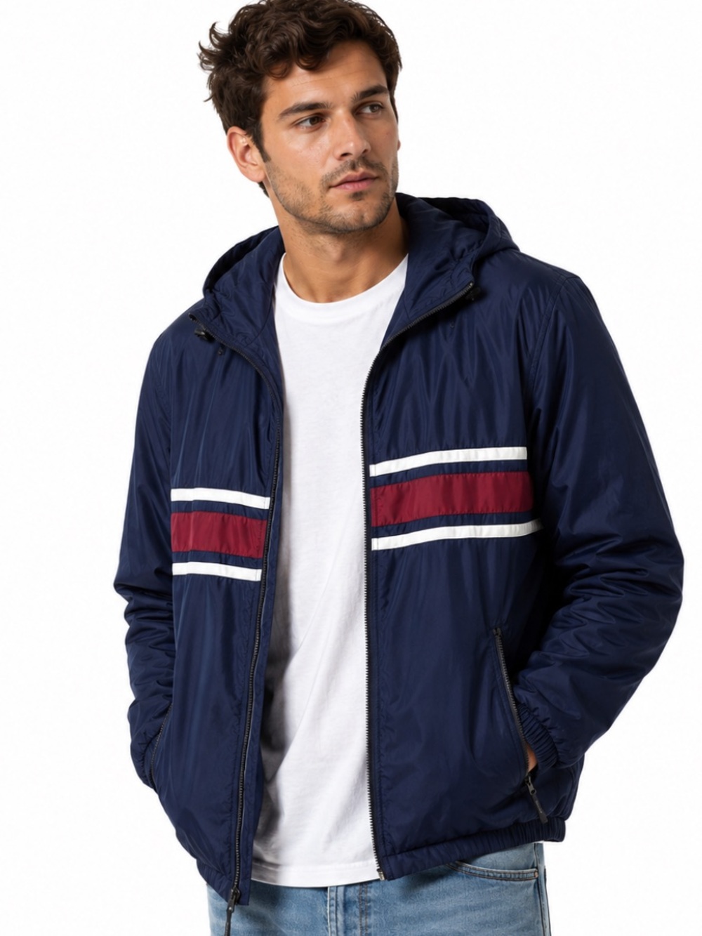 Aeropostale AeroWear Navy Red White Windbreaker Jacket Mesh Lined Men’s Large